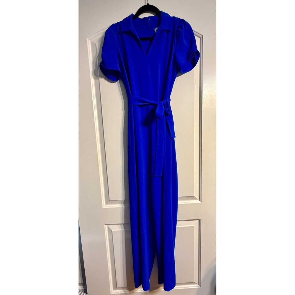 Harper Rose Jumpsuit Women 4 Royal Blue Excellent Short Puff Sleeve Tie Waist